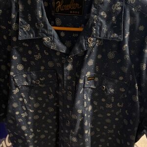 Howler Bros Navy Button-Up Shirt with Cream Pattern